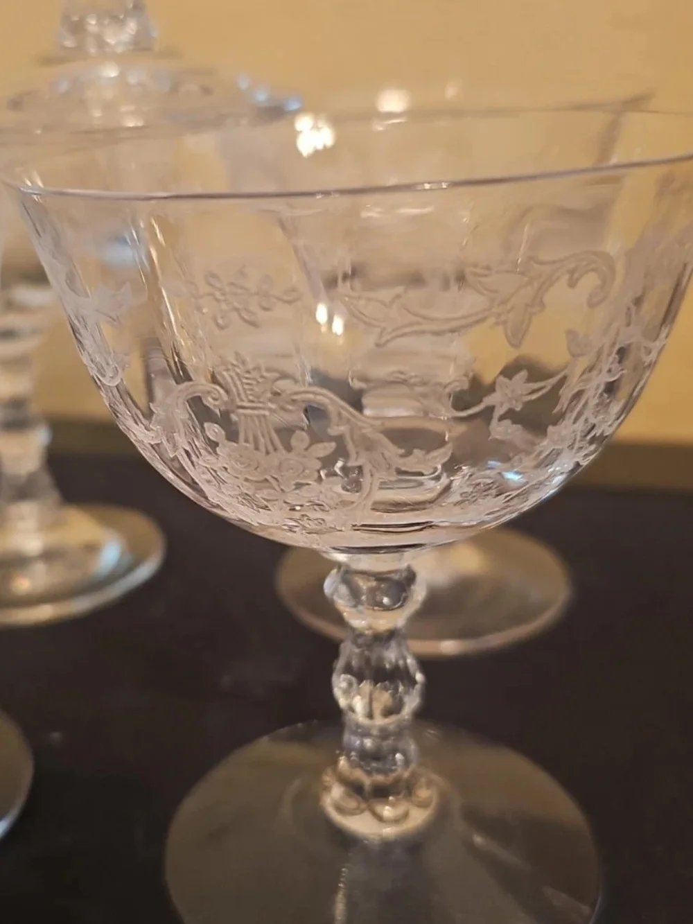 Vtg Fostoria Navarre Clear Etched Champagne Glass 4.5in Low Sherbet Coupe 5 Pcs